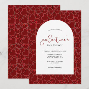 Galentine's Brunch Vintages rotes Herz-Muster Einladung