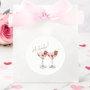 Galentine's Day Babe Strawberry Cocktail Party Runder Aufkleber