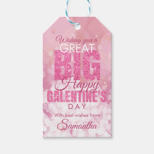 Galentines Day Bestie Pink Glitzer Valentine Geschenkanhänger (Vorderseite)