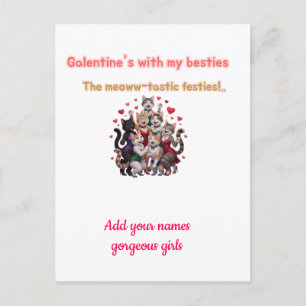 Galentine's Day Besties Katzen Illustration Postkarte