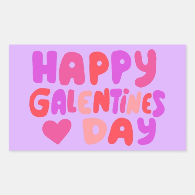 Galentines Day Bubble Letters Curvy Retro Groovy Rechteckiger Aufkleber (Vorderseite)