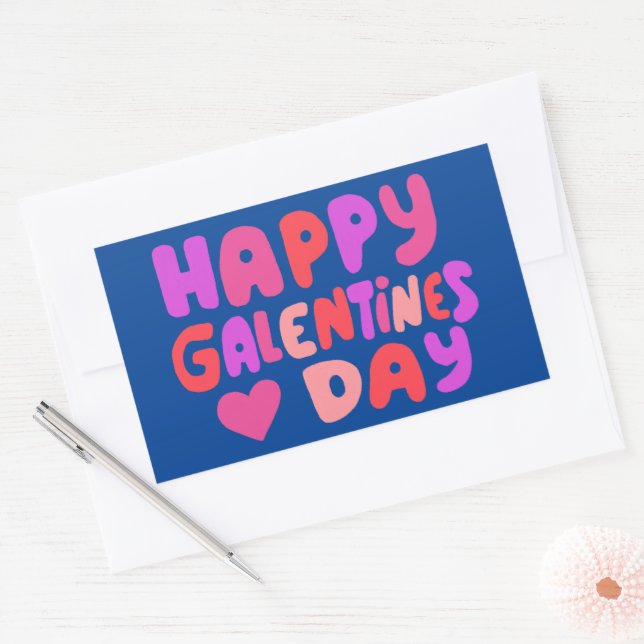 Galentines Day Bubble Letters Curvy Retro Groovy Rechteckiger Aufkleber (Umschlag)