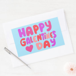Galentines Day Bubble Letters Curvy Retro Groovy Rechteckiger Aufkleber