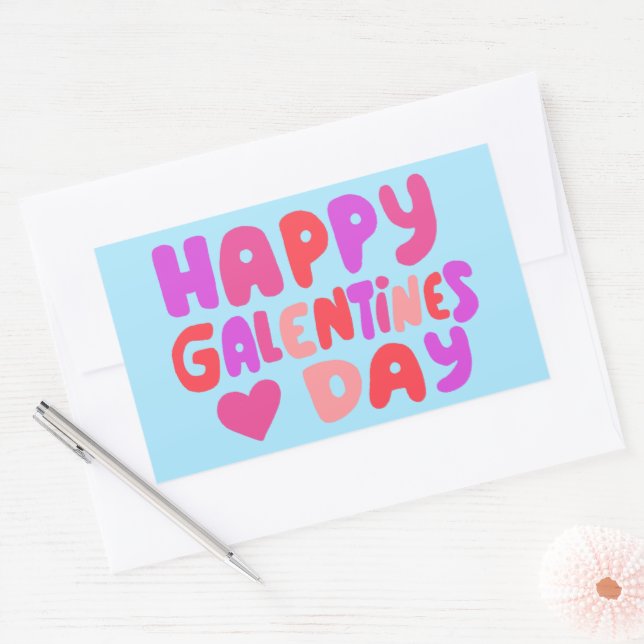 Galentines Day Bubble Letters Curvy Retro Groovy Rechteckiger Aufkleber (Umschlag)