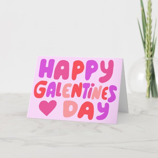 Galentines Day Bubble Letters Pink Curvy Retro Karte (Vorderseite)