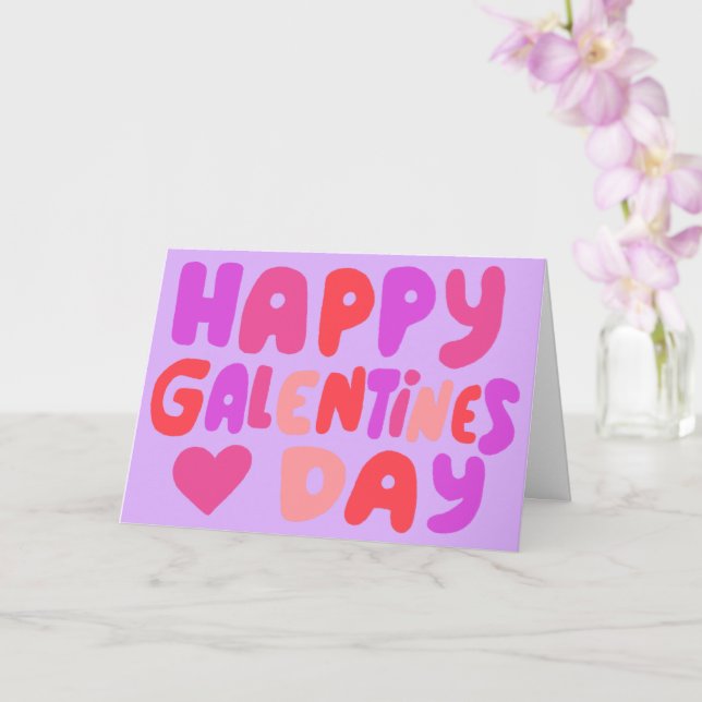 Galentines Day Bubble Letters Pink Curvy Retro Karte (Orchidee)