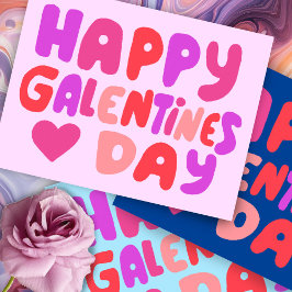 Galentines Day Bubble Letters Pink Curvy Retro Postkarte