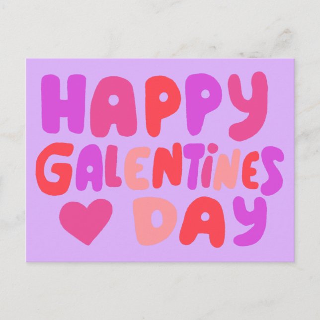 Galentines Day Bubble Letters Pink Curvy Retro Postkarte (Vorderseite)