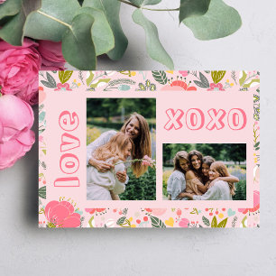 Galentine's Day floral rosa 2 Foto-Collage xoxo Feiertagskarte