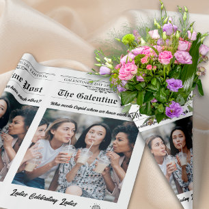 Galentines Day Newspaper Blume Bouquet Foto Geschenkpapier