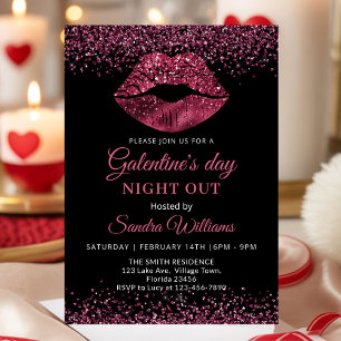 Galentine's Day Night Out Bordeaux Lippenstift Einladung