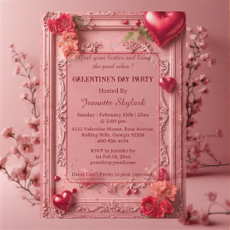 Galentines Day Party Heart Floral Pastel Pink Vine Acryleinladungen