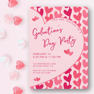 Galentine's Day Party Rot Rosa Herzen Modern Einladung