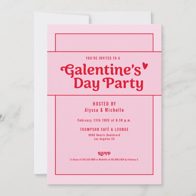 Galentine's Day Red Pink Party Trendy Cool Einladung (Vorderseite)