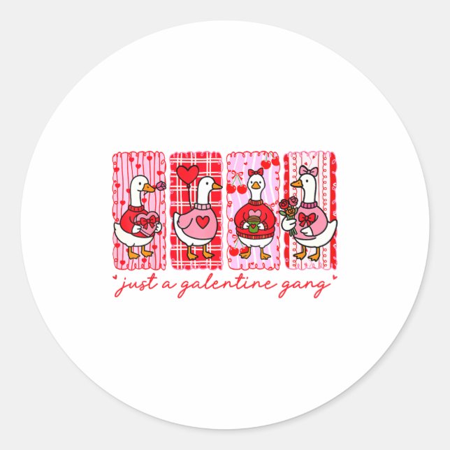 Galentines Day Women Galentines Gang Goose Valenti Runder Aufkleber (Vorderseite)