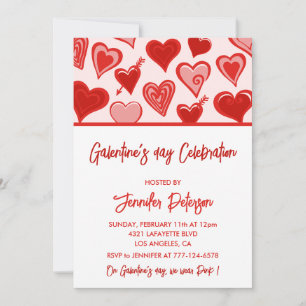 Galentines-Einladung Brunch rosa und rot Freundinn Einladung