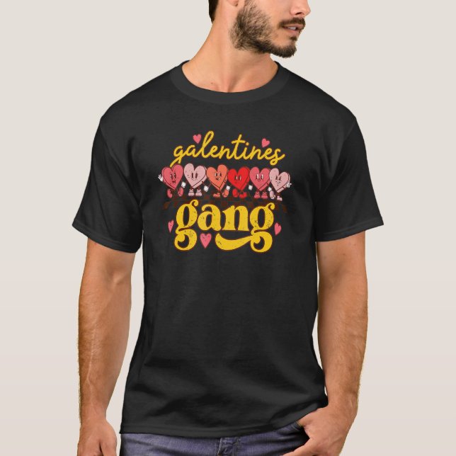 Galentines Gang Retro Groovy Checkered Valentine D T-Shirt (Vorderseite)