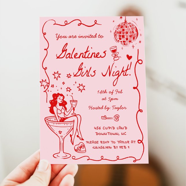 Galentines Girls Night Party Valentine Party Gezei Einladung (Von Creator hochgeladen)