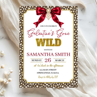 Galentine's Gone Wild Cheetah Print Roter Schleife Einladung
