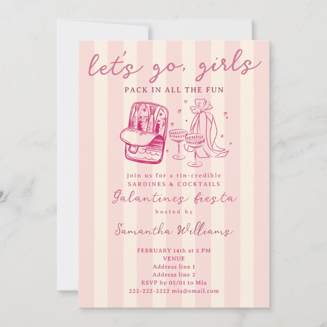 Galentines Let’s Go Girls Sardines Cocktails Party Einladung (Vorderseite)