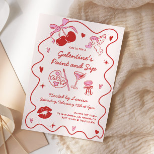 Galentines Malen und Trinken Mädchen Valentinstag  Einladung
