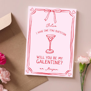 Galentine's Martini Whimsical Girly Red and Pink Karte