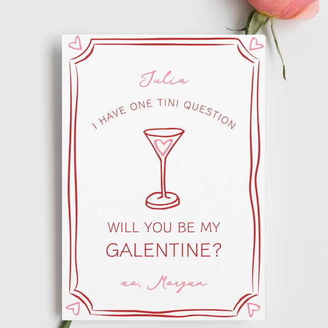 Galentine's Martini Whimsical Girly Red and Pink Karte (Von Creator hochgeladen)