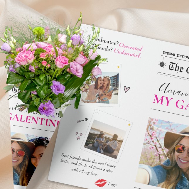 Galentines Newspaper Template Blume Bouquet Geschenkpapier (Galentines Newspaper Template Flower Bouquet Wrapping Paper)