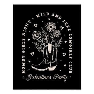 Galentines Party Girls Nachtcowgirl Western schwar Poster