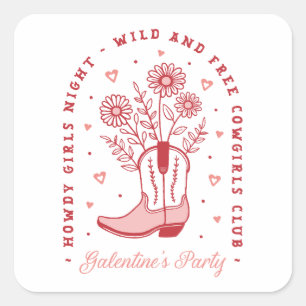 Galentines Party Girls Nachtklub Cowgirls Quadratischer Aufkleber