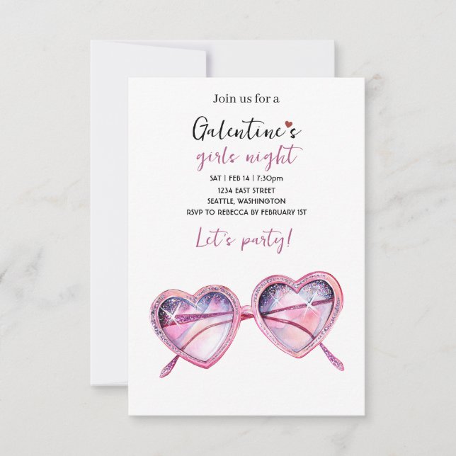Galentines Party Invite | Heart Shaped Sunglasses RSVP Karte (Vorderseite)