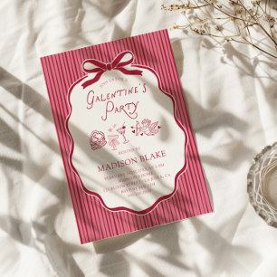 Galentine's Party Kirschroter Rahmen mit Schleife Einladung