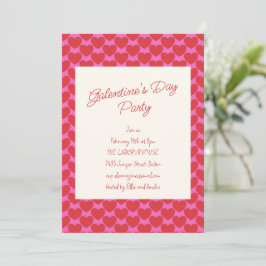 Galentine's Party Rosa und rotes Herz-Valentinstag Einladung