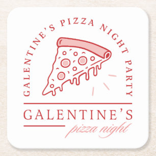 Galentines Pizza Night Girls Valentins Party Rechteckiger Pappuntersetzer