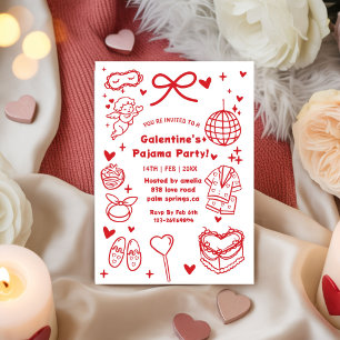 Galentines-Schlafanzug, Nacht Valentinstag Handgez Einladung