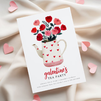 Galentine's Tea Party Teapot Floral Invitation Einladung