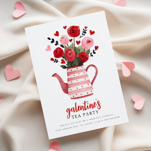 Galentine's-Teeparty-Teekanne Blumen Einladung