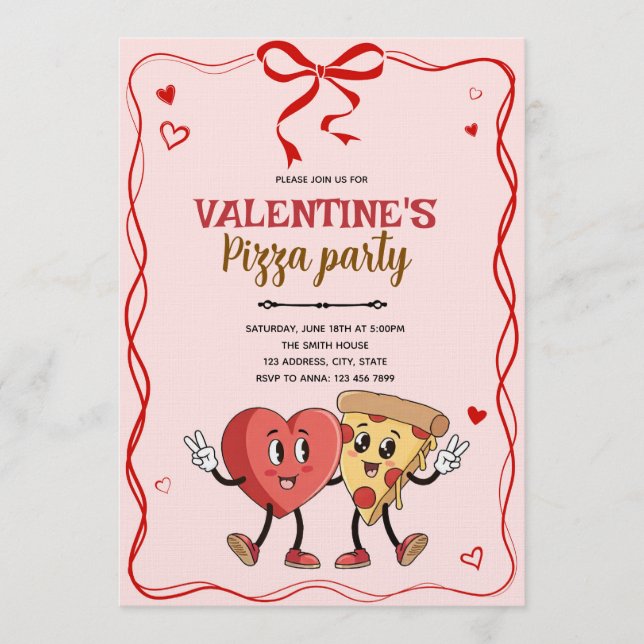 Galentines valentine retro pizza invitation einladung (Vorderseite)