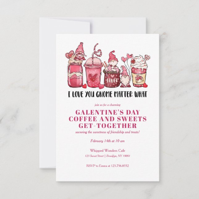 GALENTINES VALENTINE'S DAY GNOMES SÜSSIGKEITEN KAF EINLADUNG (Vorderseite)
