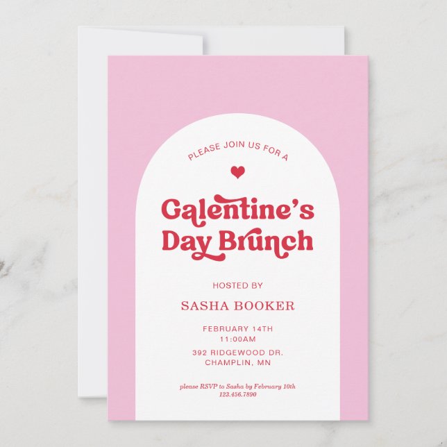 Galentinstag Valentinstag Rosa Brunch Einladung (Vorderseite)