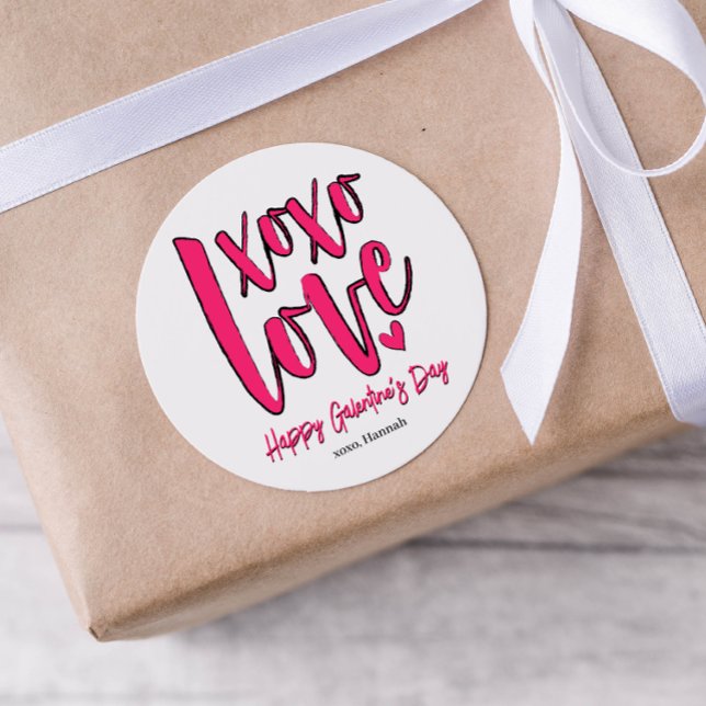 Galentinstag XOXO Liebe kühl rosa Runder Aufkleber (Von Creator hochgeladen)