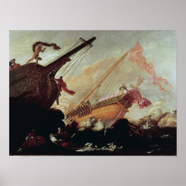 Galeons wüteten an einer felsigen Küste Poster (Vorne)