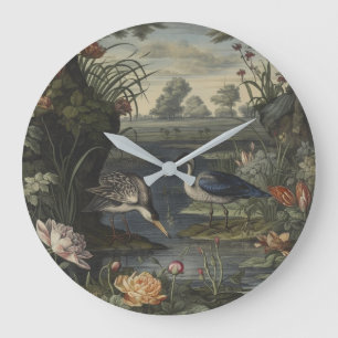 Galerie Chinoiserie Blauer Kran Antike Botanik Große Wanduhr