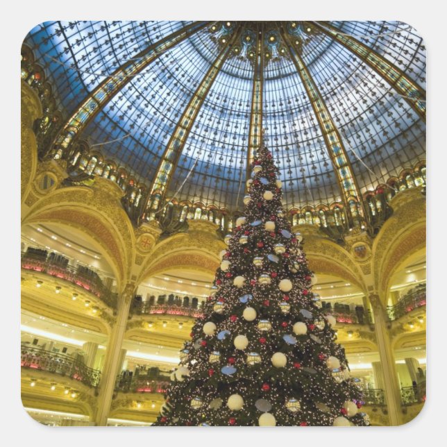 Galeries La Fayette zu Weihnachten, Paris, Frankre Quadratischer Aufkleber (Vorderseite)