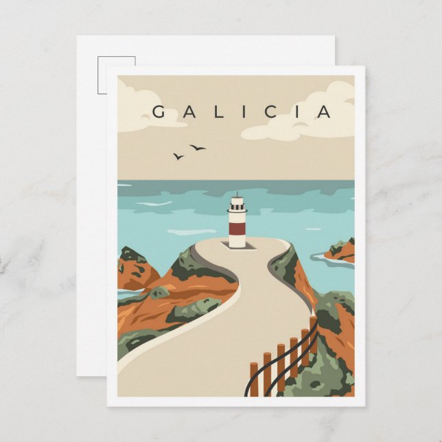 Galicia Spanien Vintage Travel Illustration Postkarte (Vorne/Hinten)