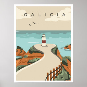 Galicien Spanien Vintage-Reiseillustration Poster