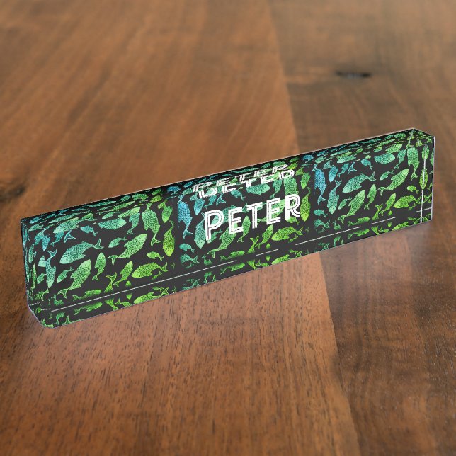 Galilee Fish Green Desk Name Plate Namensplakette (Seite)