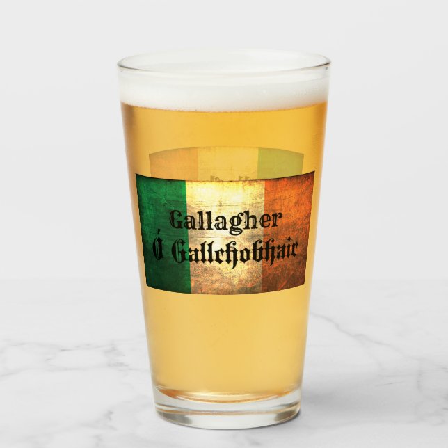 Gallagher Familienname auf irischer Flagge Glas (Vorne (Gefüllt))