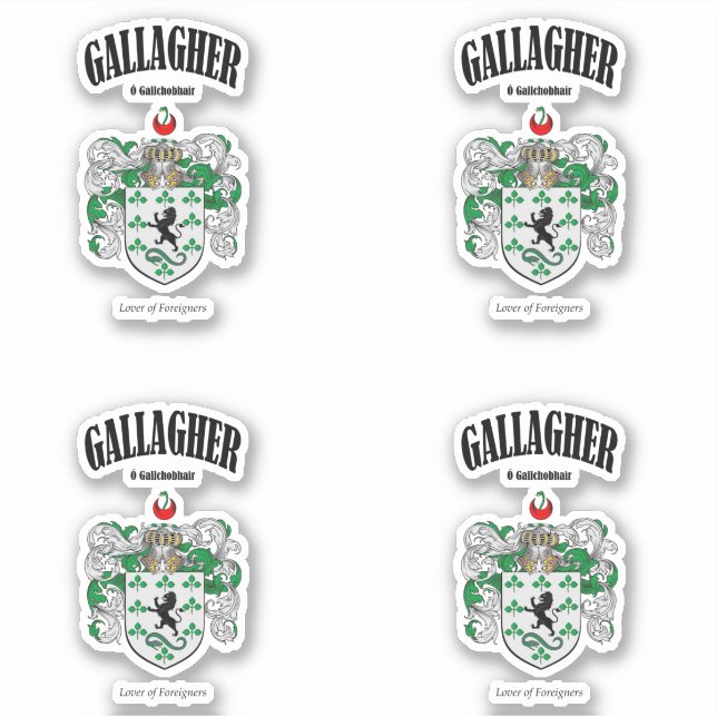 Gallagher Wappen Irish Translation & Meaning (x4) Aufkleber (Vorderseite)