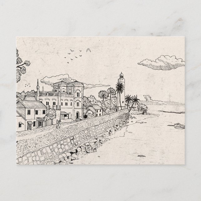 Galle Dutch Fort Sri Lanka Pen Ink Illustration Postkarte (Vorderseite)